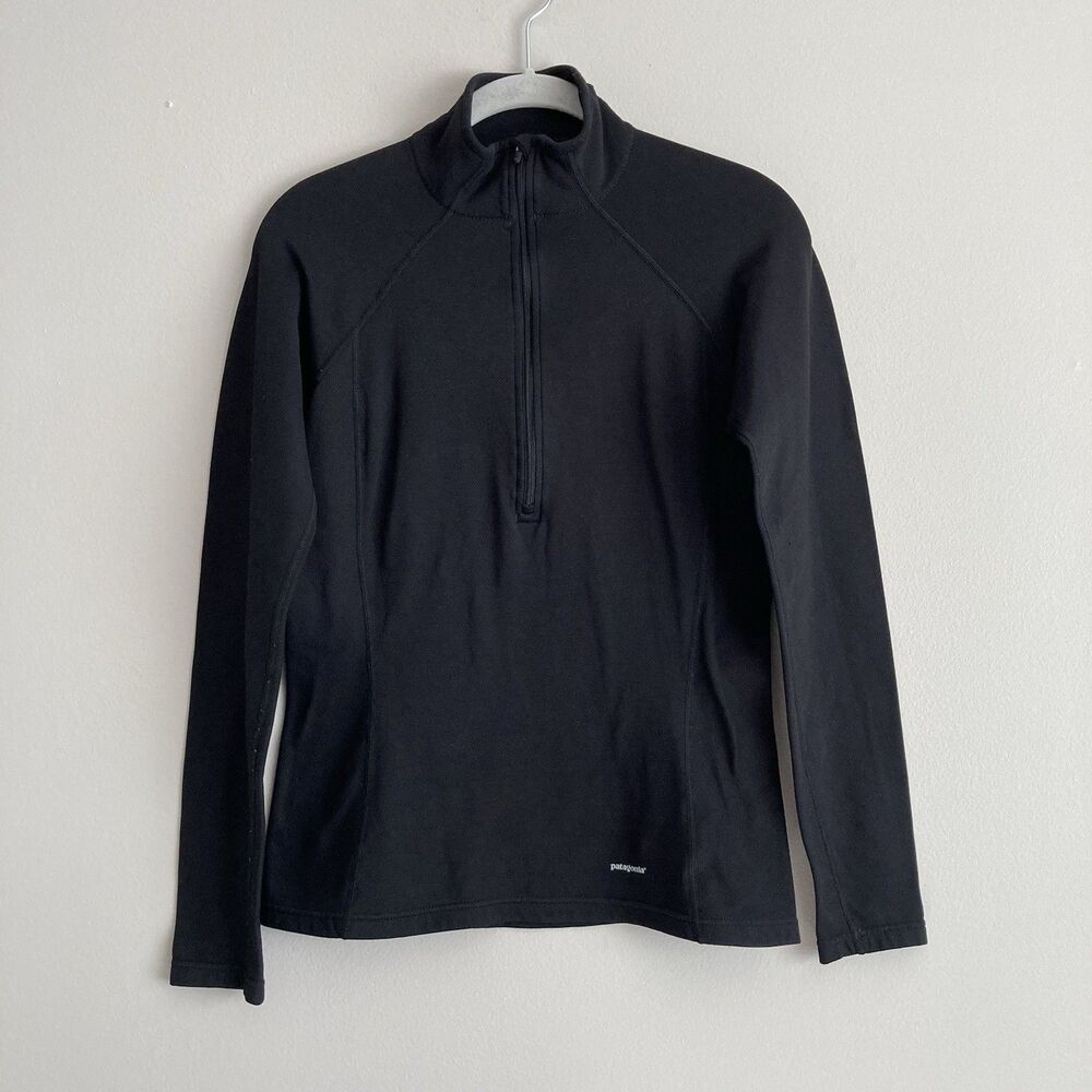 Patagonia Womens Capilene Base Layer 1/4 Zip Stretch Pullover Shirt Black Size M